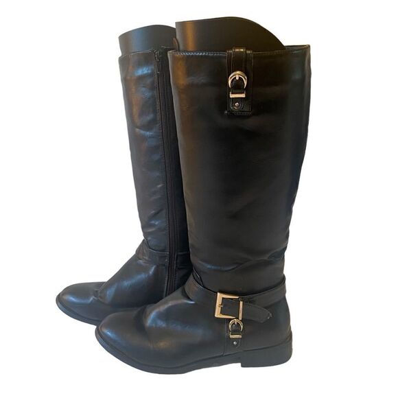 Intuition Knee High Black Faux Leather Side Zippered Low Heel Ladies Boots Sz 8 - Picture 3 of 7